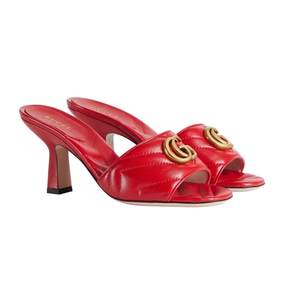 GUCCI
Nappa Matelasse GG Marmont 75mm Slide Sandals 35 1/2 Maple Red